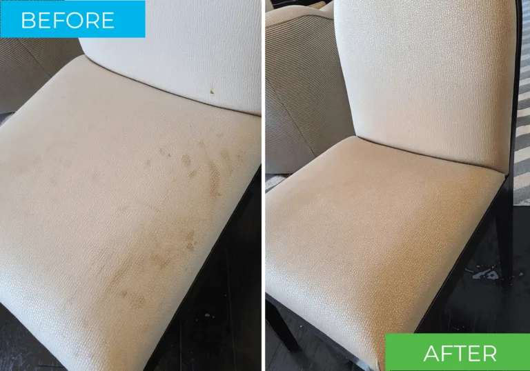 Before and after of professional upholstery deep cleaning for hotel furniture by Renue Hawaii