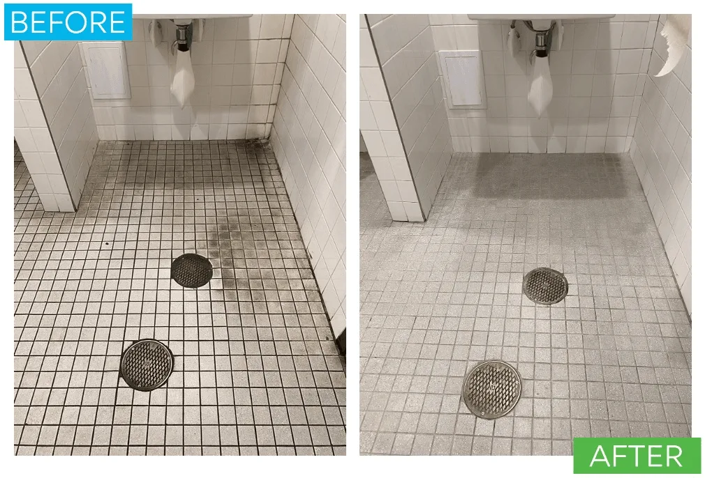Commercial restroom tile and grout cleaning before and after in Hawaii