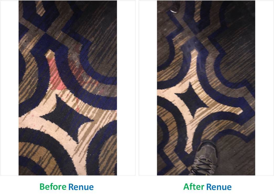 Wine stain repair on commercial hallway carpet in Hawaii hotel or condo