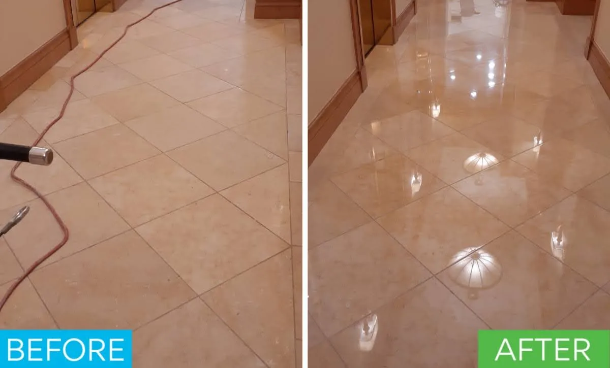 Luxury resort marble floor restoration before and after in Hawaii
