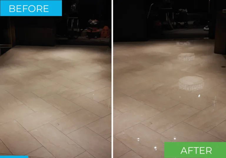 Marble floor polishing before and after for Hawaii commercial stone surface