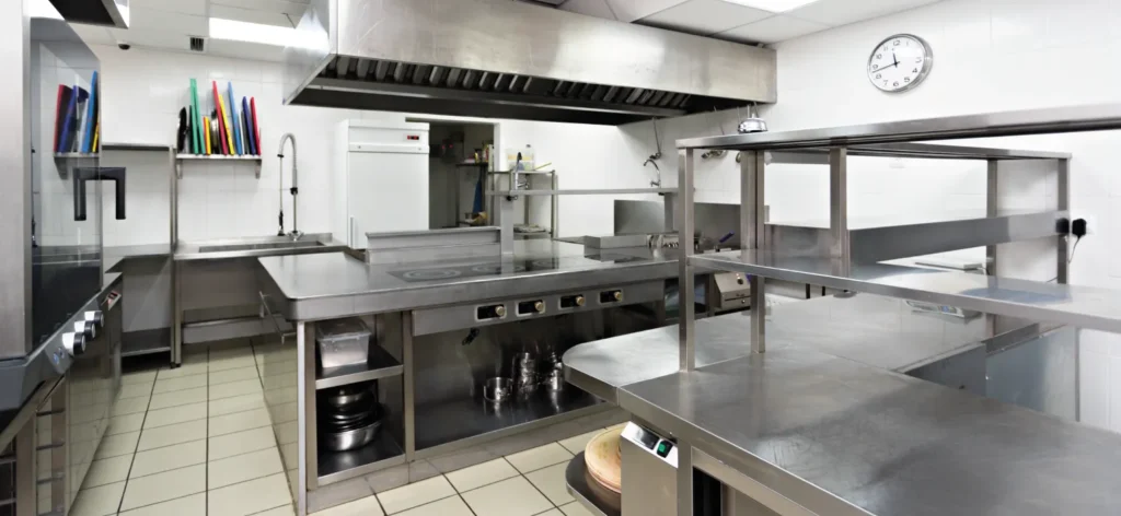 After photo of a deep-cleaned commercial kitchen floor and walls in Honolulu