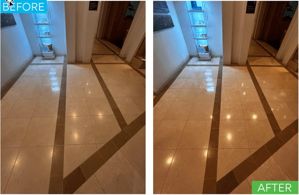 Marble floor restoration before and after at luxury Hawaii resort